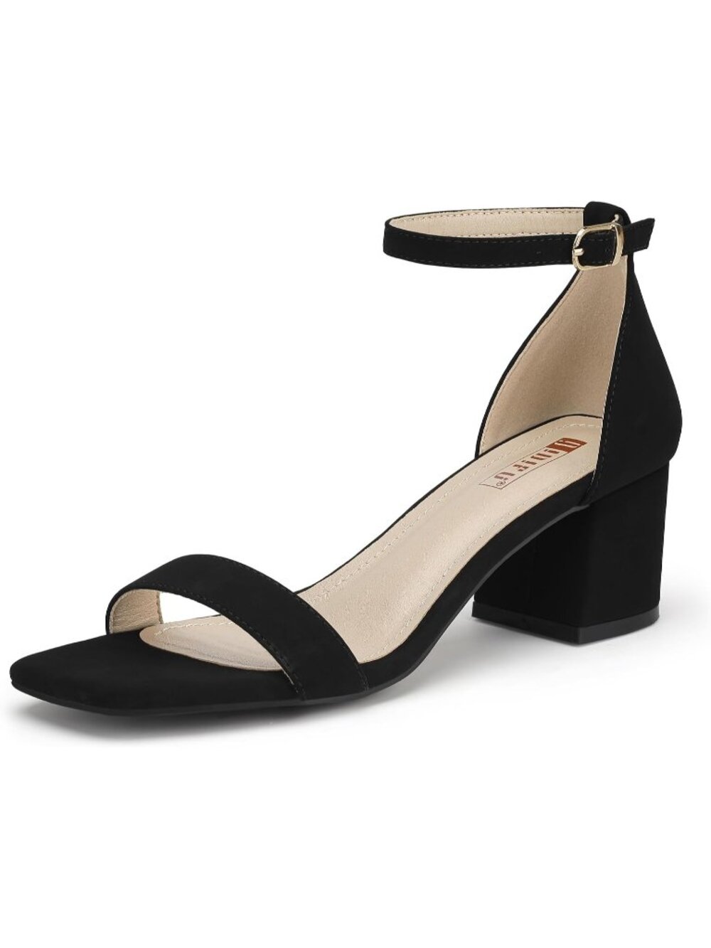 Women's Black Nubuck Chunky Block Low Short Heels Sandals Square Open Toe